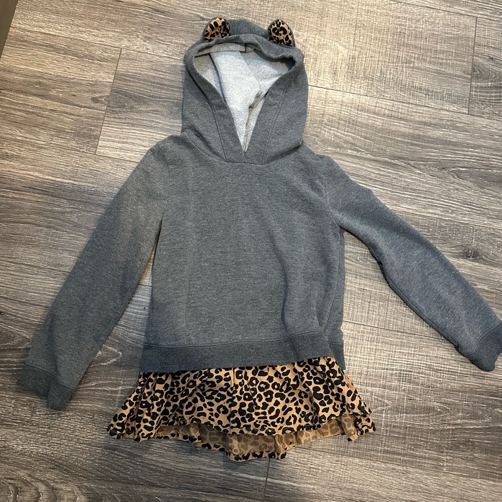 Tucker + Tate Youth 5 Charcoal Hoodie with Leopard Ruffle